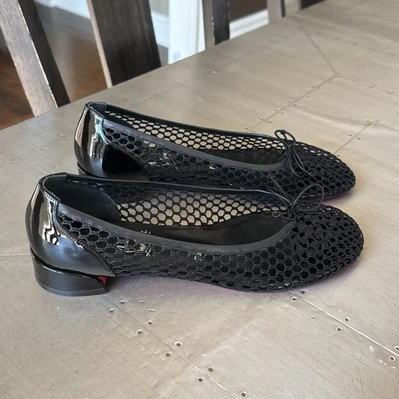 Christian Louboutin sweetie Jane mesh flat black patent sandal flats sz 40 - Picture 3 of 12